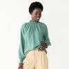 Petite Nine West Long Sleeve Smocked Top Loose Swirl