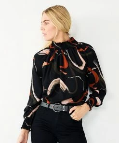 Petite Nine West Long Sleeve Smocked Top Loose Swirl -Nine West Shop unnamed file 3318