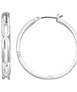 Nine West Large Link Hoop Earrings Silver Tone