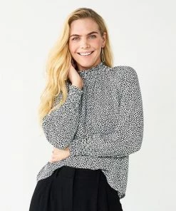 Women's Nine West Long Sleeve Smocked Top Cobble Dot -Nine West Shop unnamed file 333