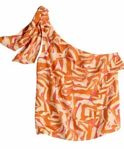 Women's Nine West One-Shoulder Ruffle Neck Top Brown Abstract -Nine West Shop unnamed file 3357