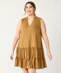 Plus Size Nine West Sleeveless Button-Front Tiered Drop Waist Dress Mineral Black -Nine West Shop unnamed file 3437