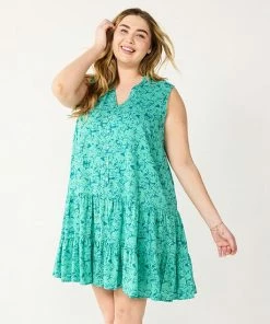 Plus Size Nine West Sleeveless Button-Front Tiered Drop Waist Dress Mineral Black -Nine West Shop unnamed file 3438