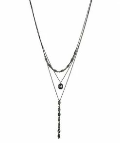 Nine West Black Tone & Simulated Crystal Multi-Layered Necklace