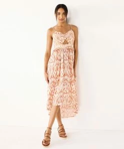 Women's Nine West Twist Front High-Low Midi Dress Sicily Tomato