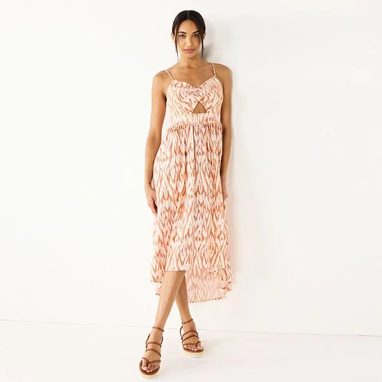 Women's Nine West Twist Front High-Low Midi Dress Sicily Tomato 1 Women's Nine West Twist Front High-Low Midi Dress Sicily Tomato