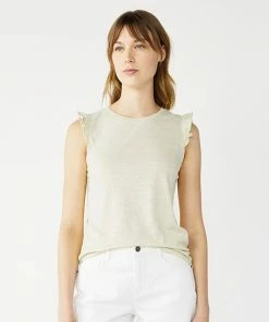 Petite Nine West Ruffle-Shoulder Top Mineral Black