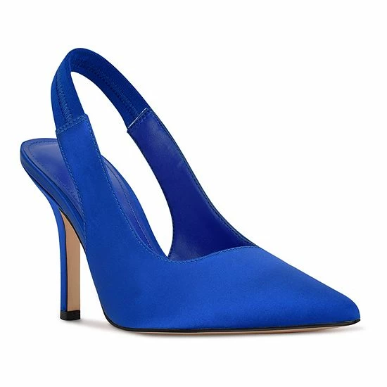 Nine West Ciser Women's Slingback Heels Blue Satin 1 Nine West Ciser Women's Slingback Heels Blue Satin