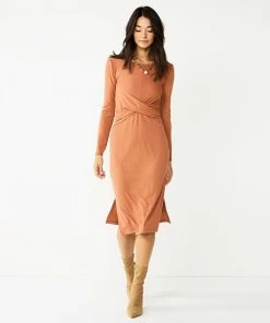 Women's Nine West Ribbed Long Sleeve Dress Mocha Frosting -Nine West Shop unnamed file 3682