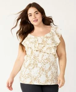 Plus Size Nine West Sleeveless Ruffle Detail Top Light Bronze -Nine West Shop unnamed file 3695