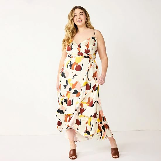 Plus Size Nine West Strappy Ruffle Hem Wrap Dress White Floral 1 Plus Size Nine West Strappy Ruffle Hem Wrap Dress White Floral