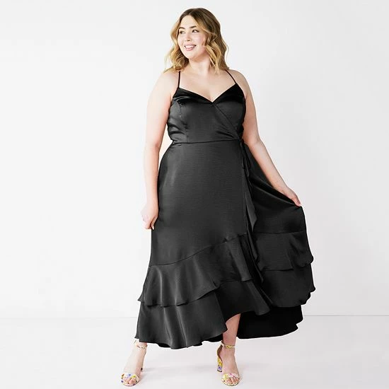 Plus Size Nine West Strappy Ruffle Hem Wrap Dress White Floral 4 Plus Size Nine West Strappy Ruffle Hem Wrap Dress White Floral - Image 4