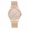 Nine West Women's Stainless Steel Mesh Bracelet Watch With Flower Dial Gold Tone