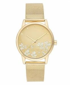 Nine West Women's Stainless Steel Mesh Bracelet Watch With Flower Dial Gold Tone -Nine West Shop unnamed file 3839