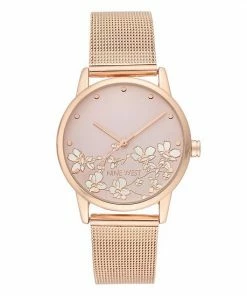 Nine West Women's Stainless Steel Mesh Bracelet Watch With Flower Dial Gold Tone -Nine West Shop unnamed file 3840