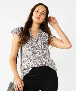 Petite Nine West Ruffle Y-Neck Blouse Leopard -Nine West Shop unnamed file 3845