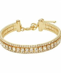 Nine West Thin Simulated Crystal Cuff Bracelet Silver Tone