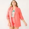 Plus Size Nine West Ruched Sleeve Open Front Blazer Cruz Coral