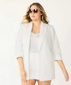 Plus Size Nine West Ruched Sleeve Open Front Blazer Cruz Coral -Nine West Shop unnamed file 3922