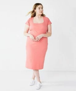 Plus Size Nine West Back Keyhole Cutout Bodyon Dress Cruz Coral