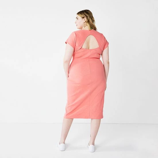 Plus Size Nine West Back Keyhole Cutout Bodyon Dress Cruz Coral 2 Plus Size Nine West Back Keyhole Cutout Bodyon Dress Cruz Coral - Image 2