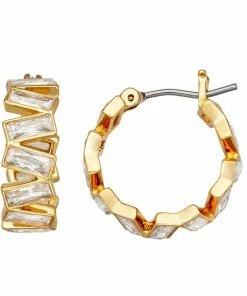 Nine West Gold Tone Simulated Crystal Hoop Earrings