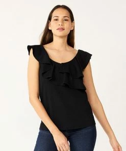 Petite Nine West Ruffle Neck Top Dogwood Leaf