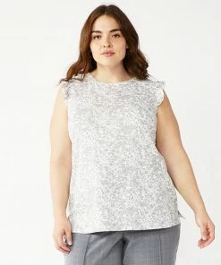 Plus Size Nine West Ruffle Shoulder Tank Gray Animal -Nine West Shop unnamed file 4007