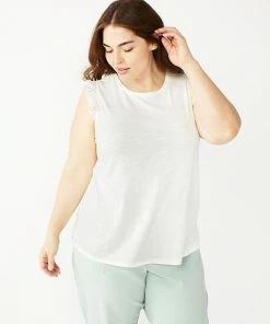 Plus Size Nine West Ruffle Shoulder Tank Gray Animal -Nine West Shop unnamed file 4010