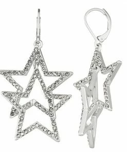 Nine West Silver Tone & Simulated Crystal Double Star Drop Earrings