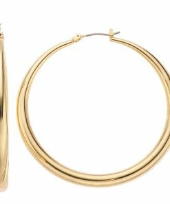 Nine West Gold Tone Tubular Hoop Earrings