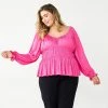 Plus Size Nine West Long Sleeve Sweetheart Peplum Top Mineral Black