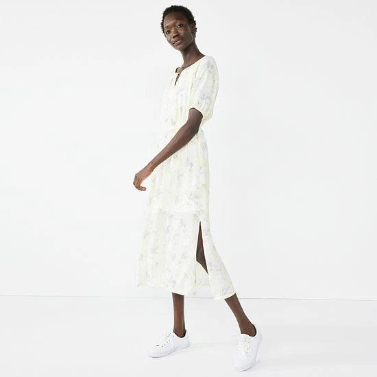 Petite Nine West Puff-Sleeve Midi Dress Orchid Soft Floral 1 Petite Nine West Puff-Sleeve Midi Dress Orchid Soft Floral