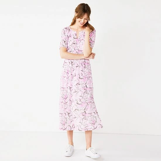 Petite Nine West Puff-Sleeve Midi Dress Orchid Soft Floral 2 Petite Nine West Puff-Sleeve Midi Dress Orchid Soft Floral - Image 2