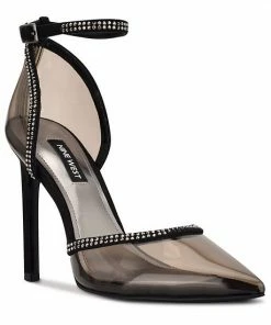 Nine West Tootsie Women's Ankle Strap Rhinestone High Heels Black