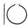 Nine West Black Tone & Simulated Crystal Hoop Earrings
