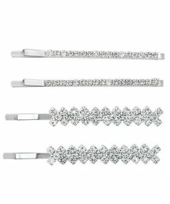 Nine West Simulated Crystal Bobby Pin Set Silver Tone