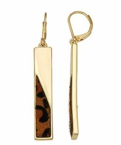 Nine West Gold Tone & Cheetah Print Bar Drop Earrings