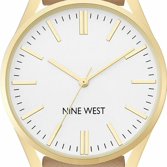 Nine West Women's Faux Leather Strap Watch Gold Tone Tan 3 Nine West Women's Faux Leather Strap Watch Gold Tone Tan - Image 3