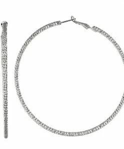 Nine West Silver Tone Textured Large Hoop Earrings