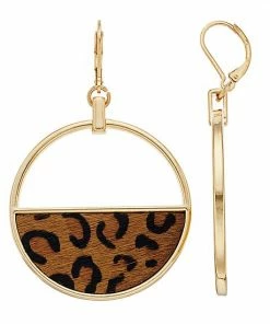 Nine West Cheetah Print Hoop Drop Earrings