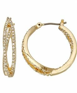Nine West Simulated Crystal Crossed Hoop Earrings Clear