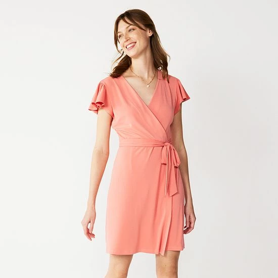 Petite Nine West Flutter Sleeve Faux-Wrap Dress Mineral Black 1 Petite Nine West Flutter Sleeve Faux-Wrap Dress Mineral Black