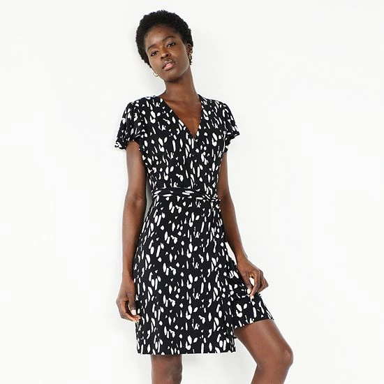 Petite Nine West Flutter Sleeve Faux-Wrap Dress Mineral Black 4 Petite Nine West Flutter Sleeve Faux-Wrap Dress Mineral Black - Image 4