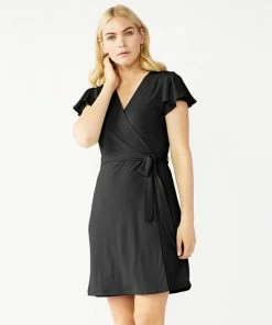 Petite Nine West Flutter Sleeve Faux-Wrap Dress Mineral Black 16 Petite Nine West Flutter Sleeve Faux-Wrap Dress Mineral Black -Nine West Shop unnamed file 4309