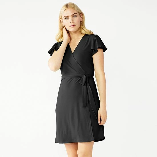 Petite Nine West Flutter Sleeve Faux-Wrap Dress Mineral Black 8 Petite Nine West Flutter Sleeve Faux-Wrap Dress Mineral Black - Image 8