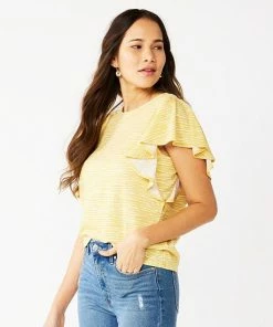 Petite Nine West Flutter-Sleeve Crewneck Tee Peach Stripe