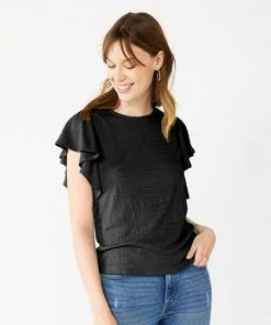 Petite Nine West Flutter-Sleeve Crewneck Tee Peach Stripe -Nine West Shop unnamed file 4313