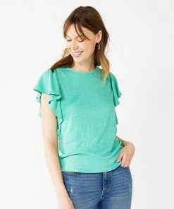 Petite Nine West Flutter-Sleeve Crewneck Tee Peach Stripe -Nine West Shop unnamed file 4315