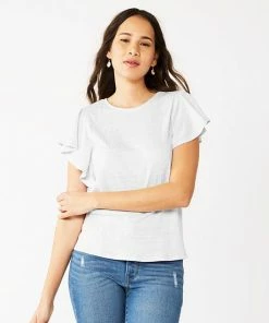 Petite Nine West Flutter-Sleeve Crewneck Tee Peach Stripe -Nine West Shop unnamed file 4316
